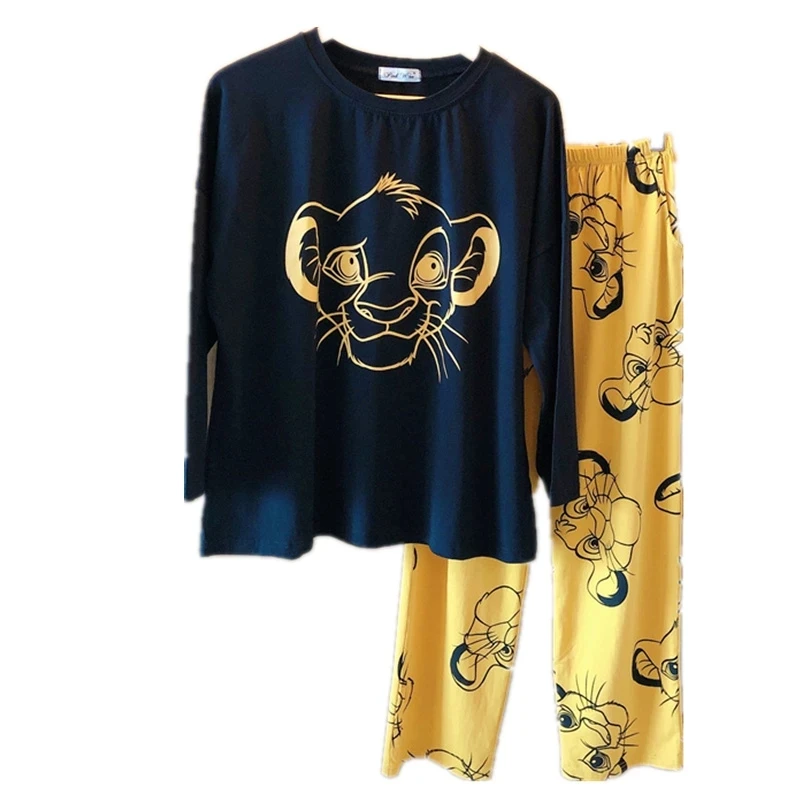 The Lion King Simba Cute Pajamas Set Autumn Winter Long Sleeve Leisure Sleepwear For Women Loose Nightwear Homewear Suit cotton pajama set