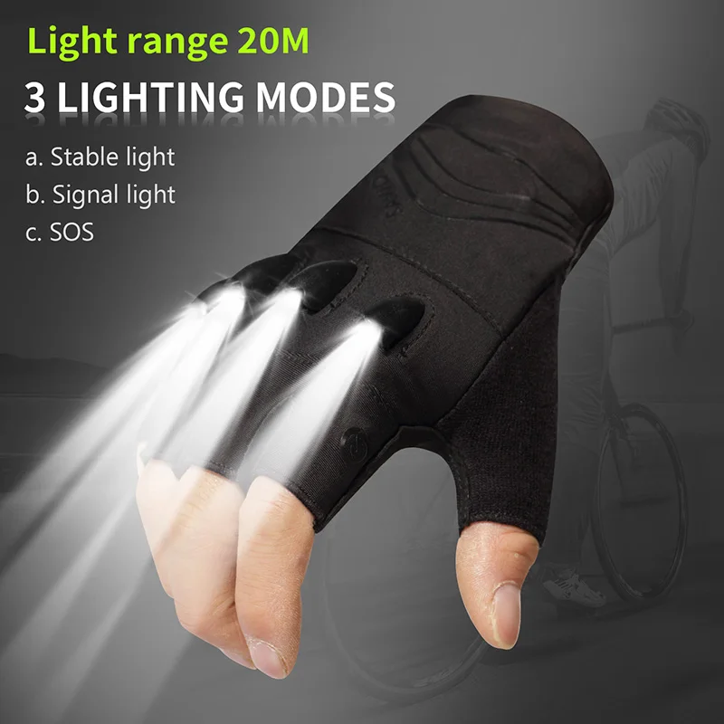 Cycling Gloves Fingerless Gloves Fishing Gloves Savior LED Flashlight Fishing Gloves Luminous Breathable Half Finger Summer Fingerless MTB Mountain Cycling Bicycle Gloves Men
