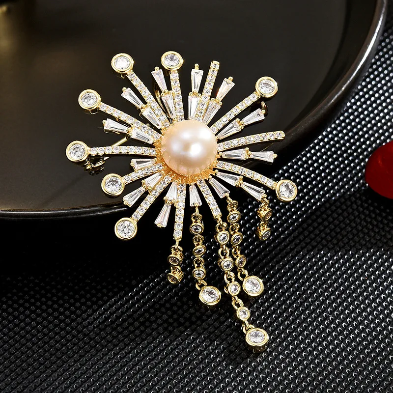 

Новинка роскошные высококачественные женские броши с жемчугом в пресной воде элегантные нежные циркониевые фейерверки корсаж пальто аксессуары для одежды булавка