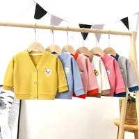 Kid Boy Girl  Adorable Knit Cardigan Baby Sweater V Neck Front Button Cute Bear Embroidery Casual Wear Children Long Sleeve Top
