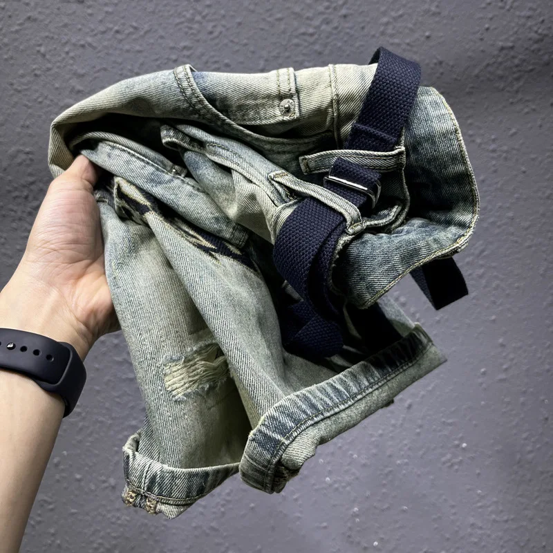 2024Summer New Nostalgic Light Blue Middle Pants Denim Shorts Men's Trendy Casual Stretch Fashion Fifth Pants