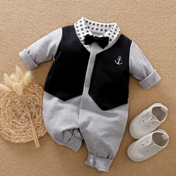Baby Boys Outfit Infant Clothes Gentleman Suits Long Sleeve Toddler Onesie Costume Romper Jumpsuit 100% Cotton Spring and Autumn 1