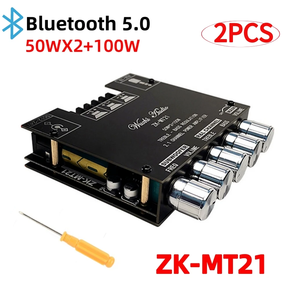 

ZK-MT21 2x50W+100W Stereo BT5.0 2.1 Channel Digital Power Amplifier Board AUX 12V 24V Audio Stereo Bluetooth 5.0 Bass Amp
