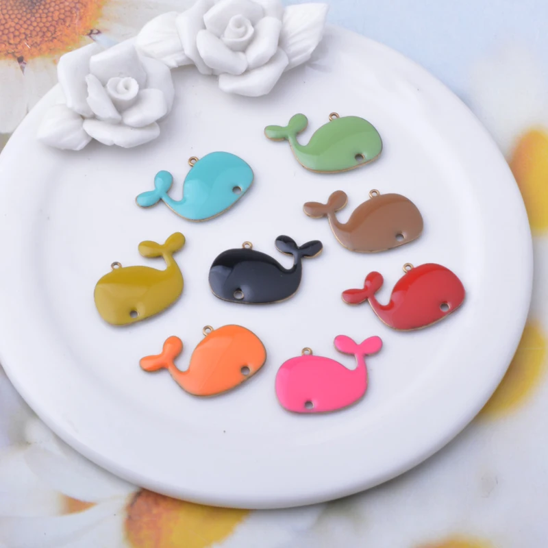 6 Stück Kupfer-Emaille-Delfin-Anhänger, beidseitig mit Öltropfen-Motiv, Verbindungsstück für DIY-Schmuck- und Ohrringherstellung