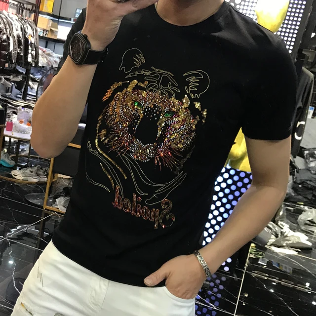 2022 Letter Rhinestones T Shirts Men Summer Clothes Fashion Streetwear  Mercerized Cotton Slim O Neck Short Sleeve T-shirt Man - AliExpress