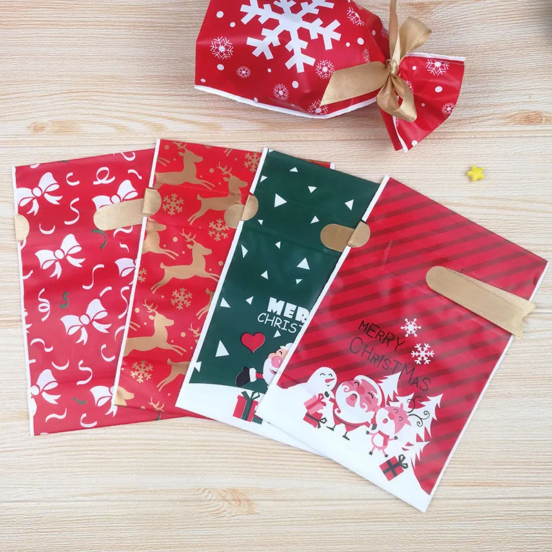 10pcs Christmas Gift Bags Navidad Santa Cookies Bag Candy Snowflake Crisp Drawstring Bag Xmas Decorations for Home New Year