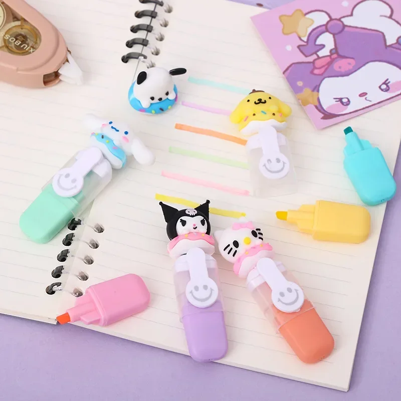 Sanrio Highlighter 6-24pcs Kuromi Melody Soft Rubber Doughnut Mini Color Marker For Highlighter Marker Highlighter Pen Art Marker Marker Pen
