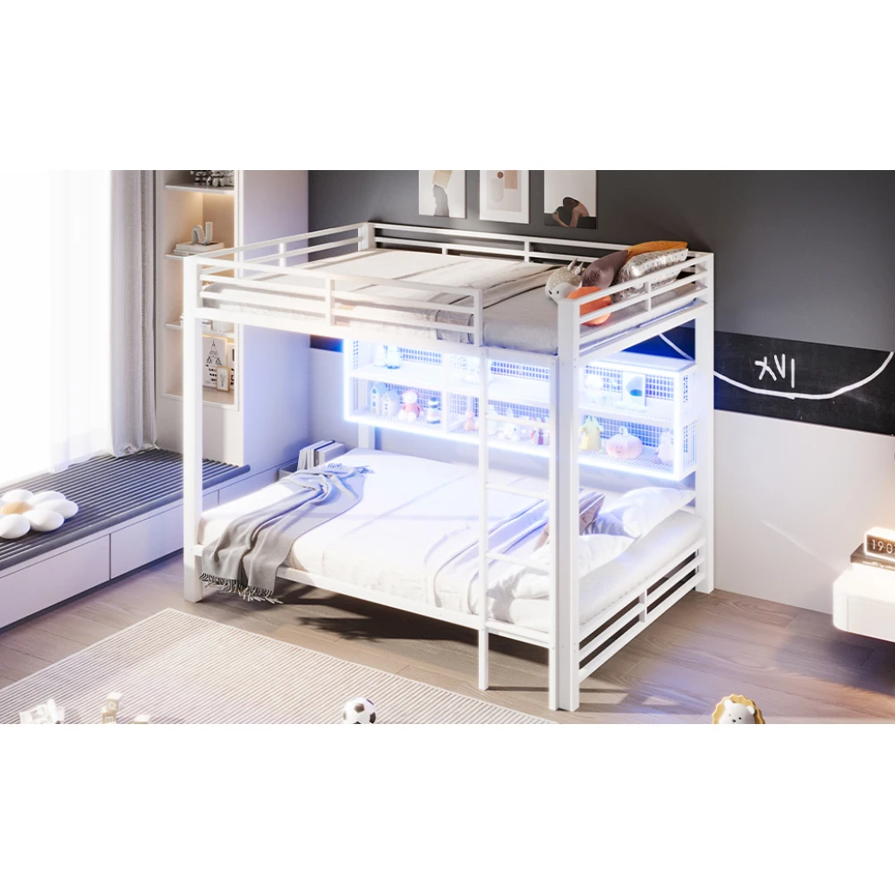 140 x 200 cm großes Etagenbett mit Aufbewahrungsschränken und LED-Licht, platzsparendes Bett für Kinder-/Jugendzimmer (ohne Matratze) – Detail 8