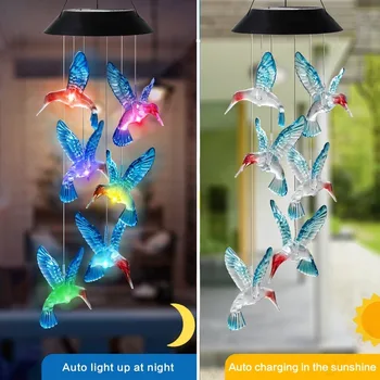 LED Solar Blue Hummingbird Wind Chime Light Outdoor Courtyard Balcony Garden Landscape Decoration Atmosphere Lighting 2