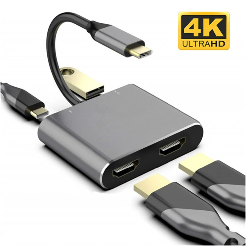 

Кабель-конвертер USB Type-C в Dual HDMI, 4K, USB 3,0, PD, док-станция, концентратор для ПК, Macbook, ноутбуков, ТВ-мониторов