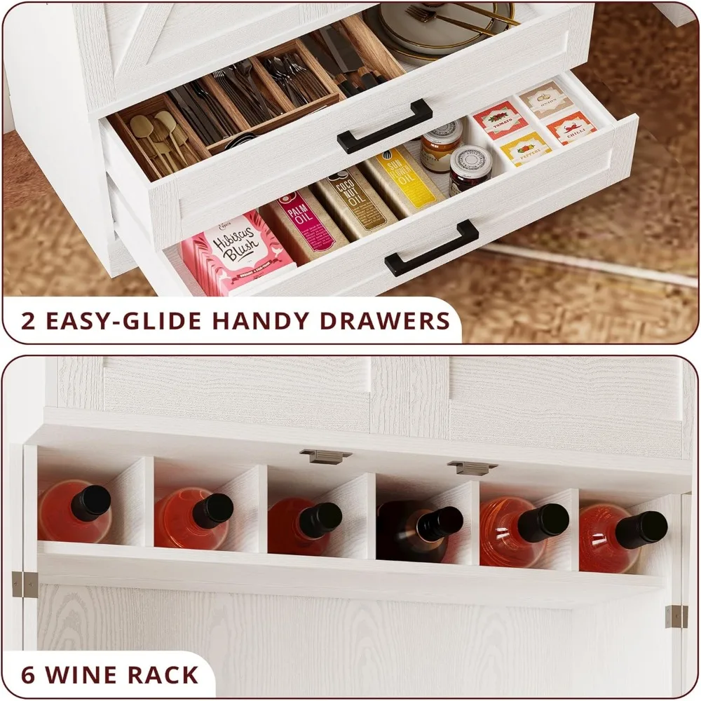 Kitchen Pantry 72" Height, with Eight Hanging Shelves, Two Drawers and Open Storage Cabinet, Freestanding Cupboard
