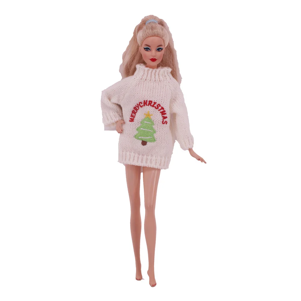 Doll Clothes Christmas Jumpsuit Sweater Short Sleeve For Barbies Accessories Cute Snowman Pattern For Big Elf Dolls,Holiday Gift 3