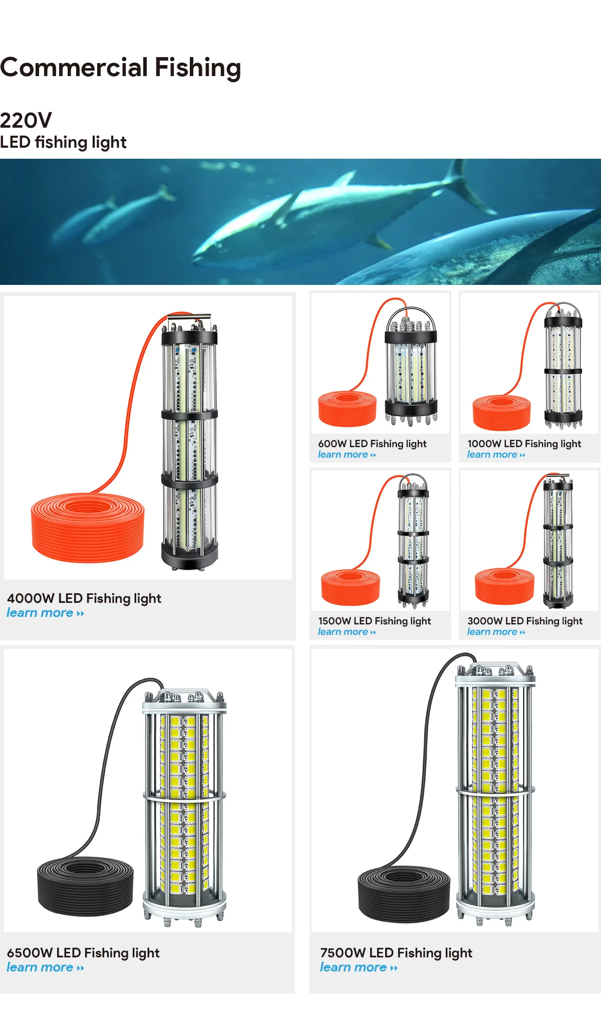 marine underwater lights 600W High power submersible underwater green led fishing light led fishing float light swimming pool lights underwater