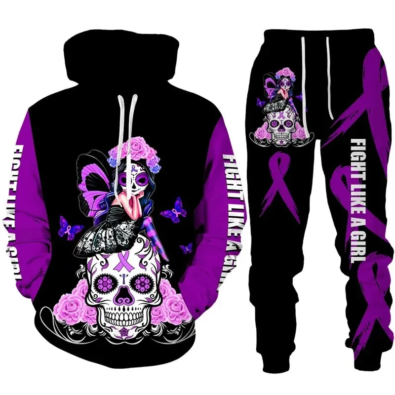 New Men's Hoodies Sets Skull Rose Sweatshirt 3D Print Hoodie Pants Cool Style Tracksuit Sportswear Fashion Men's clothing Suit