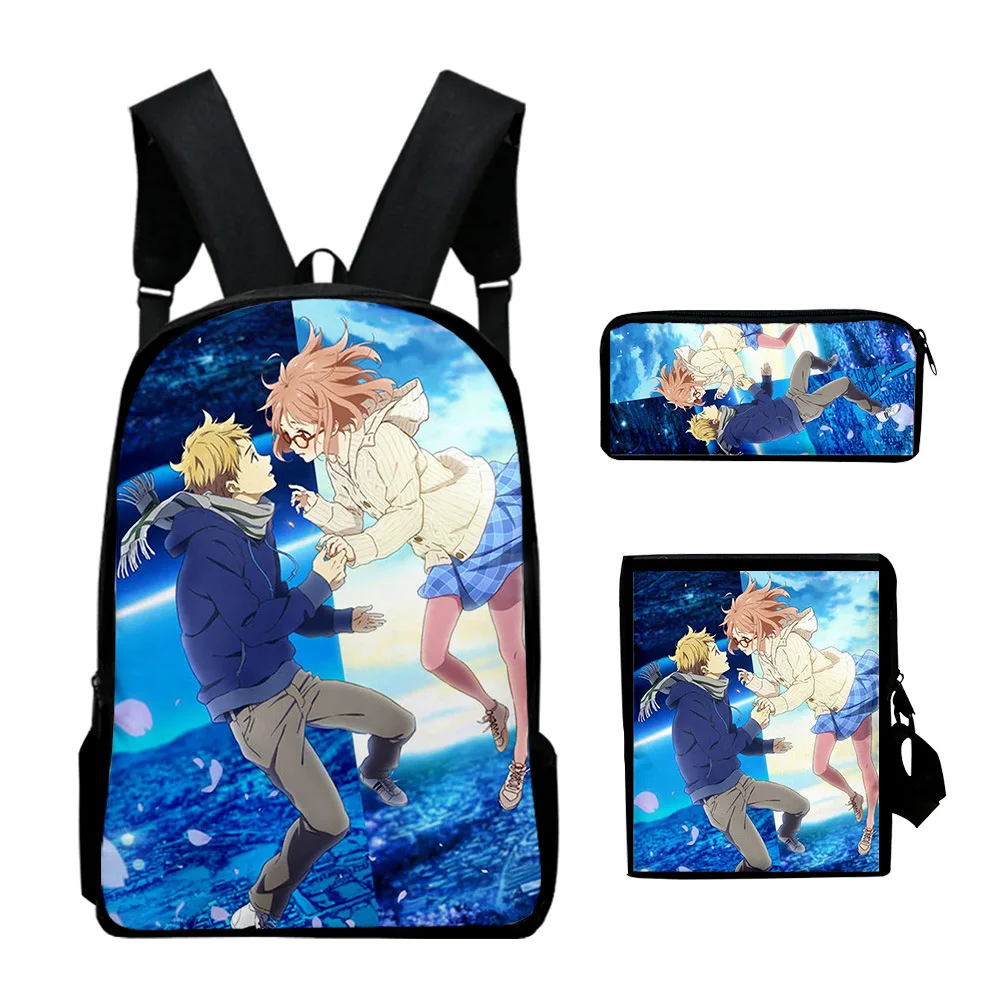 Classic Beyond the Boundary 3D Print 3pcs/Set pupil School Bags Laptop Daypack Backpack Inclined shoulder bag Pencil Case