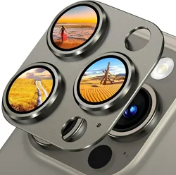 Black Metal Glass Camera Lens Screen Protector - Premium Protection Cover Accessory - iPhone 15 Pro Max (Gray)