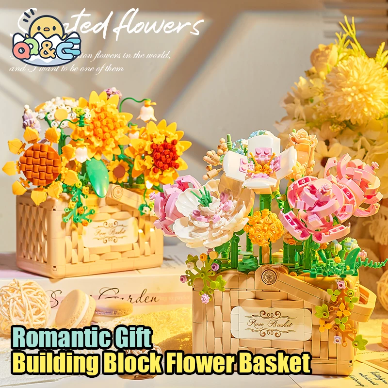 

Building Block Set Flower Basket Blossom Eternal Sunflower Rose Model Romantic Gift Diy Assemble Bricks Toys for Boys Home Decor