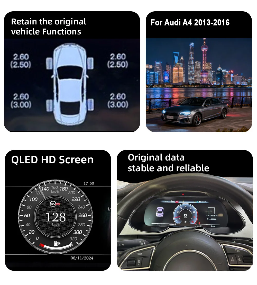 Digital Instrument Cluster Display Suitable For Audi A4 2013-2016 CarPlay Androi