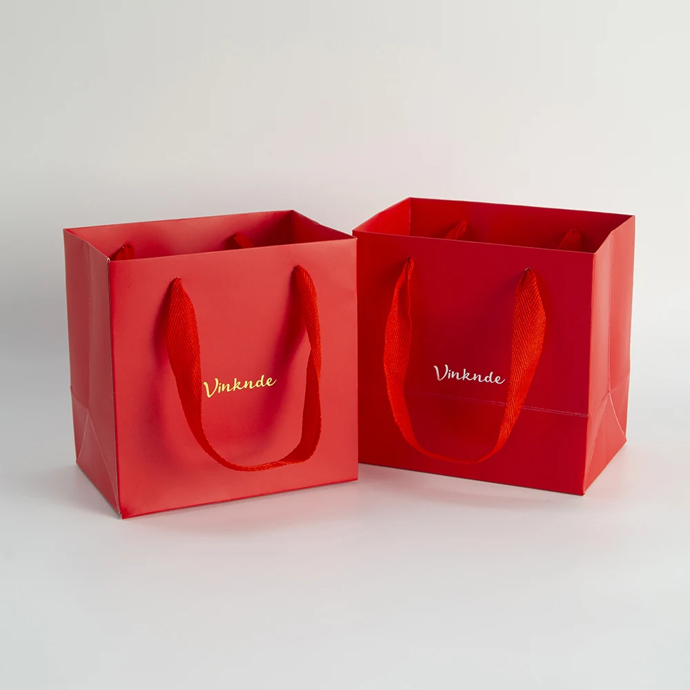 24-Pack Kraft Paper Red Bag with Handles Custom Logo Plain
