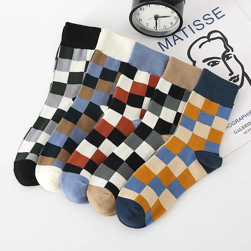 

Хлопковые мужские носки Socken с цветной клеткой, высококачественные мужские носки, модные мужские носки для джентльменов