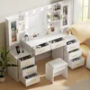 Large Vanity Desk Table with Mirror & Lights White Makeup Vanity with Power Outlet and 8 Drawers 2 Cabinets 3 Lig 2
