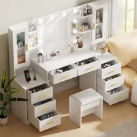 Large Vanity Desk Table with Mirror & Lights White Makeup Vanity with Power Outlet and 8 Drawers 2 Cabinets 3 Lig 2