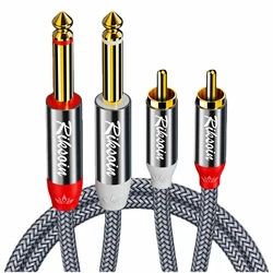 Premium Gold - Plated Stereo Audio Cable, 1/4 to Dual RCA - 3m (Grey)