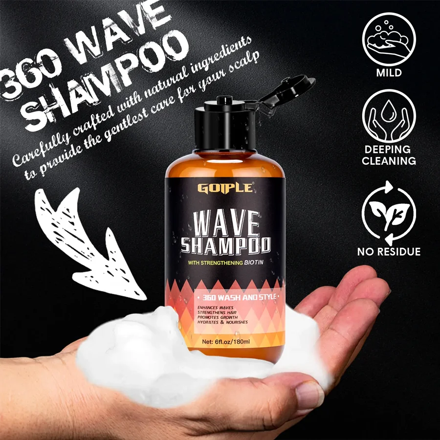 180ml Wave Shampoo Deep Clean Hair Styling Pomade Cream 360 Style High Shine Strong Hold Layered Control Wavy For Men