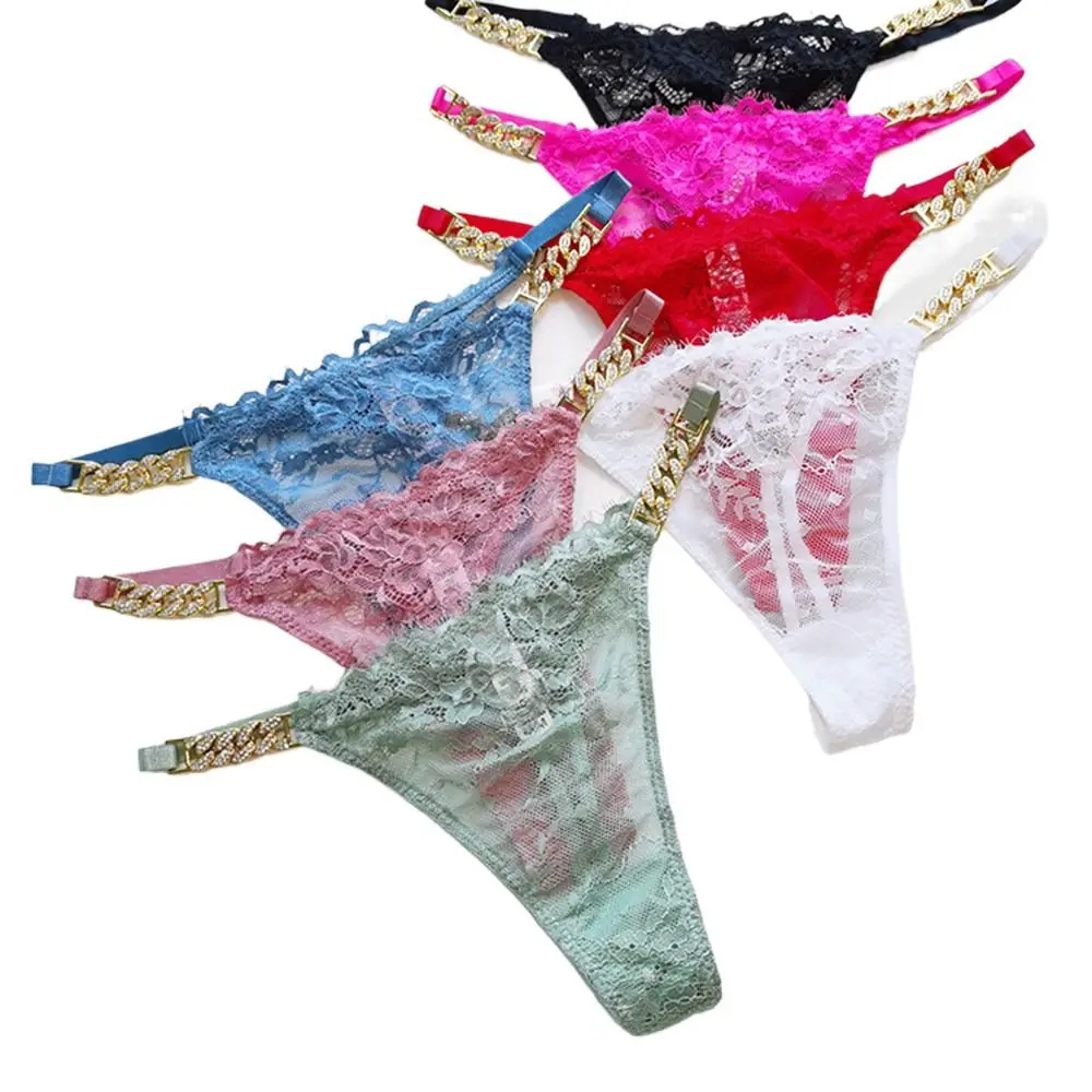 

Underwear For Girl For Women G-string Diamond Low-waist Metal Chain Briefs Lace Panties Female Lingerie Women Thong