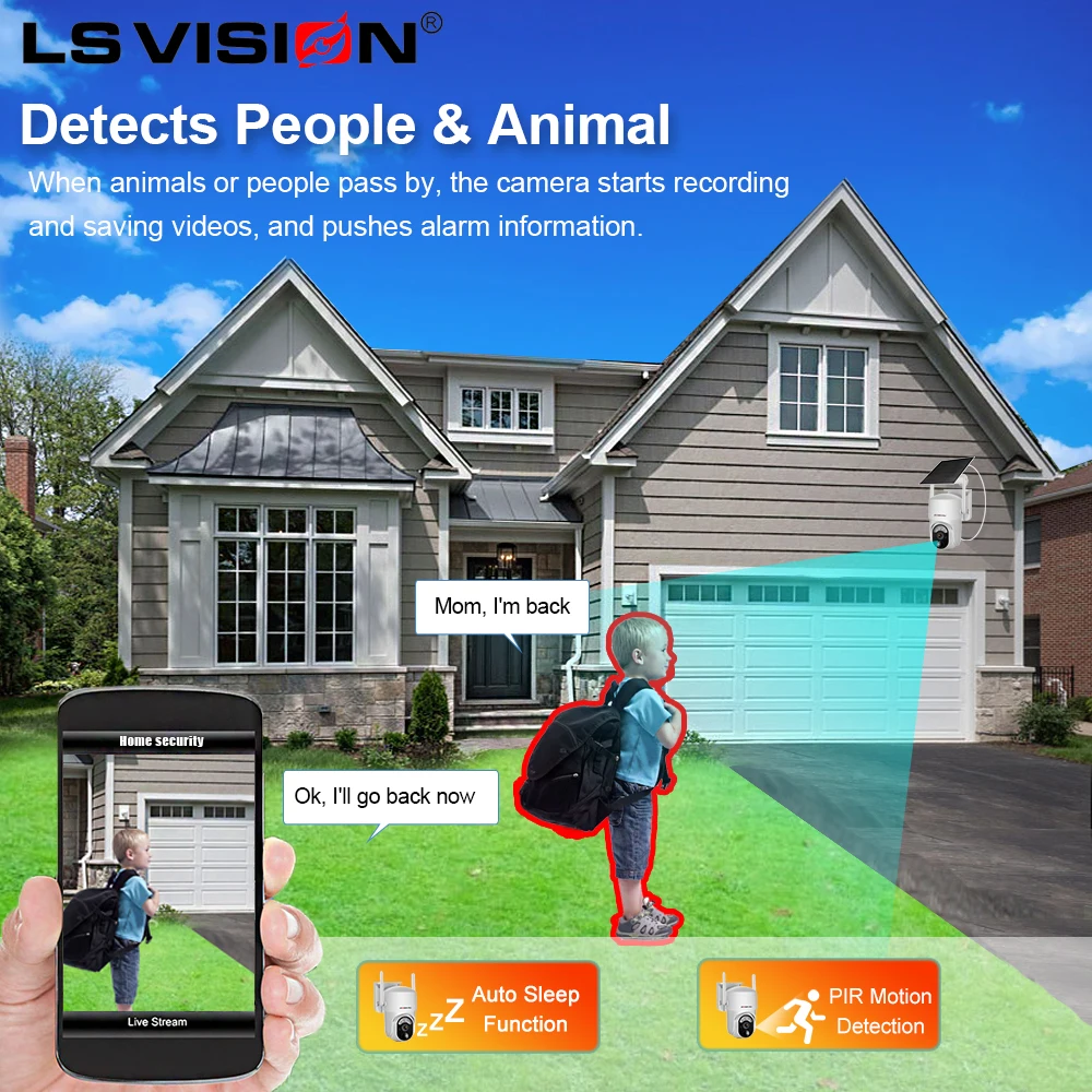 LS VISION 4MP Solar Wireless Security Camera Outdoor Solar Monitor Camera Night