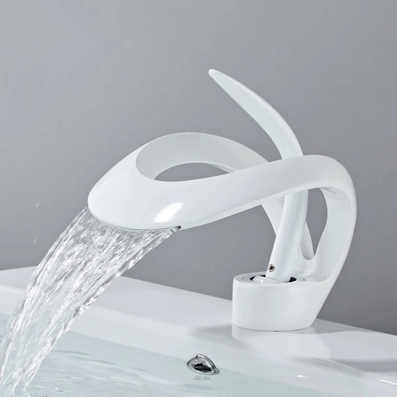 Bathroom Faucet Creative Matte Golden Bathroom Basin Faucet Black Waterfall Vessel Sink