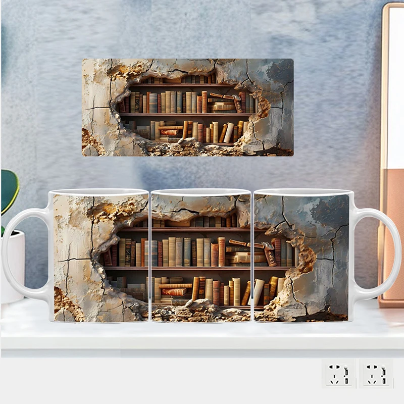 3D 책장 세라믹 머그잔, 창의적인 공간 디자인, 도서관 선반 컵, 차 우유 커피 컵, 책 애호가에게 최고의 선물