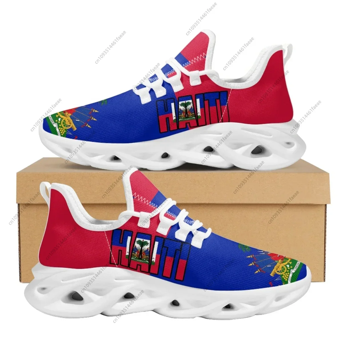 Custom Made Haiti Flag Design Running Walking Shoes Light Sneakers White Outdoor Breathable Mesh Athletic Jogging Tennis Shoes