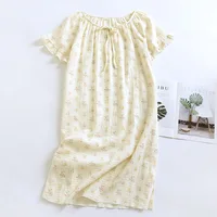 2026 New Women's Pajama Skirt 100% Pure Cotton Crepe Medium Length Short Sleeve Pajama Skirt Fragmented Flower Sweet Home Dress - Image 3