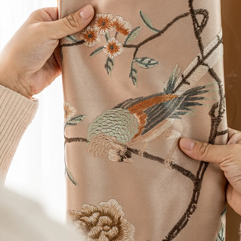 Chinese High-end Embroidered Curtains for Bedroom Living Room Study Curtains Embroidery Curtains Window Screen Flowers and Birds