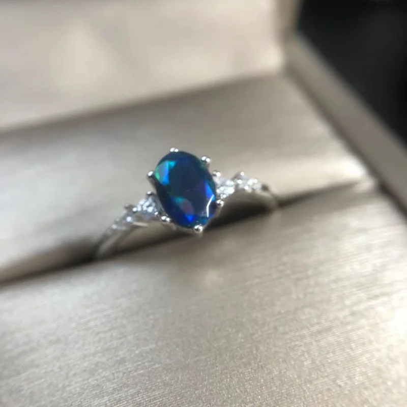 

Natural Black Facet Opal Ring 5*7mm Gemstone Real 925 Sterling Silver Fine Jewelry Rings for Women Anniversary Gift