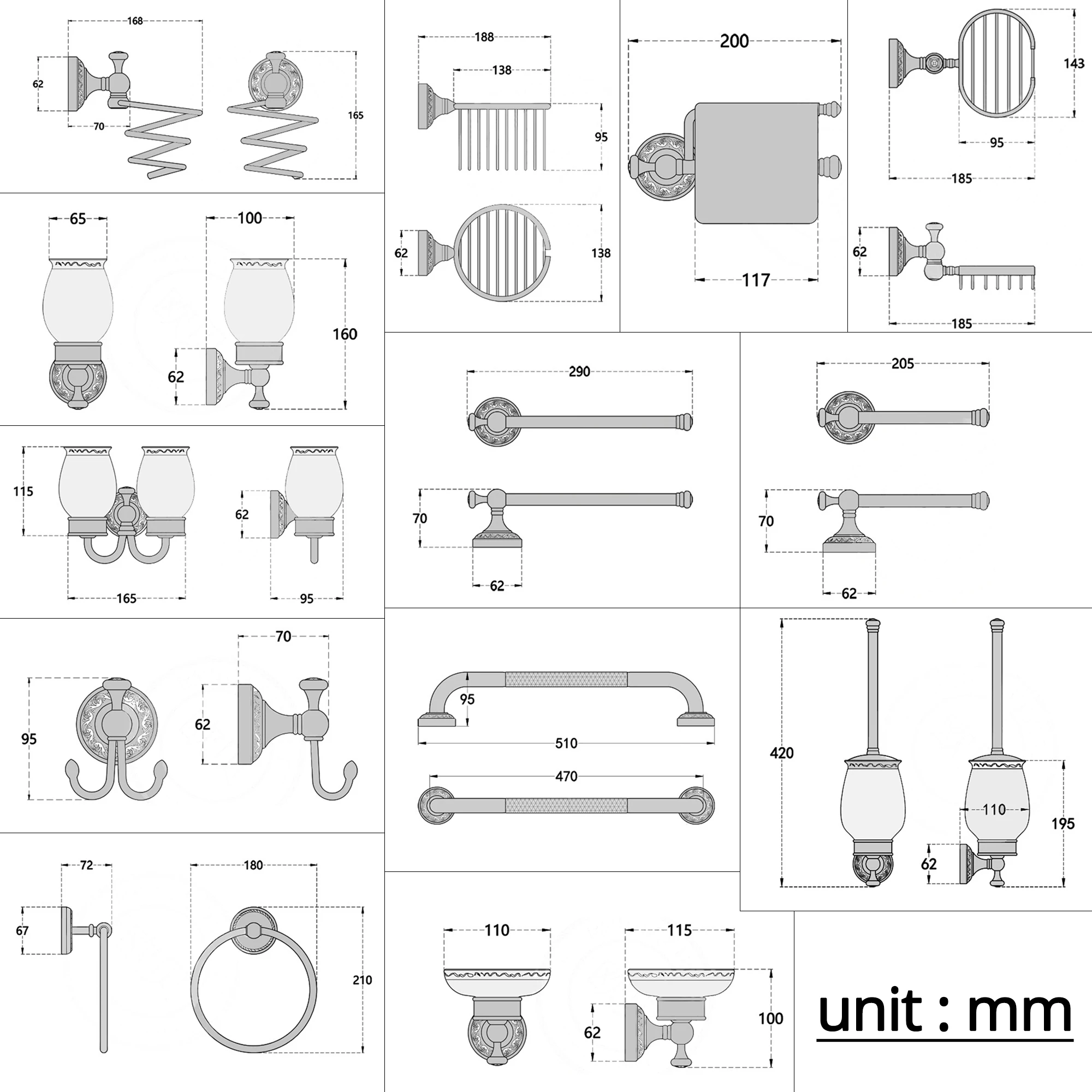 Description Picture 3 of itemBronze Black Bathroom Hardware Set Carved Paper Holder Bathroom Accessories Wall Mounted Toilet Brushed Holder Towel Bar Hooks