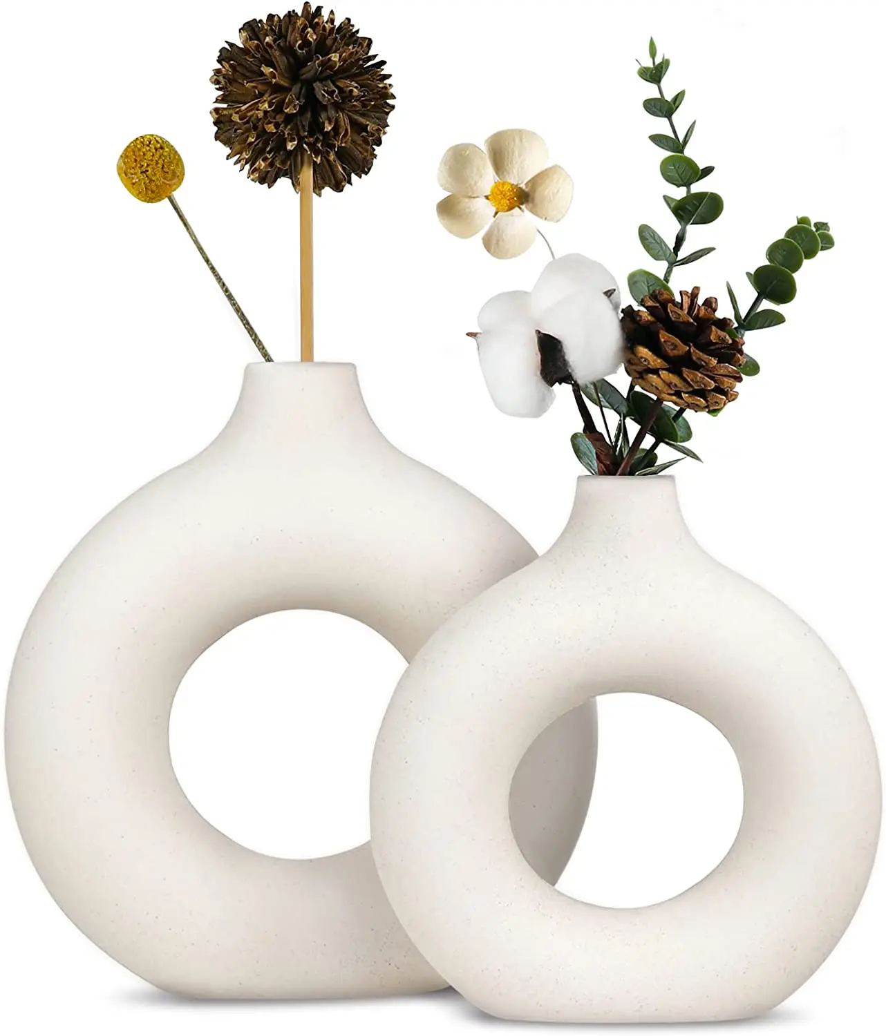 White Ceramic Vase Hollow Round Matte Pampas Flower Nordic Minimalism Boho Style Decor for Wedding Dinner Table Party