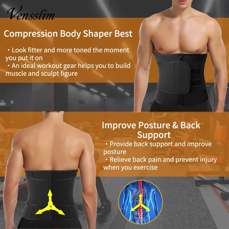 Vensslim Sauna Workout Waist Trainer Trimmer Men Weight Loss Neoprene Body Shaper Sweat Belly Belt Adjustable Straps Corset body shaper,waist trainer