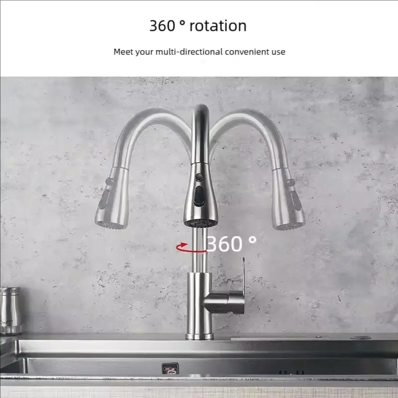 Sink Faucet Kitchen Faucets 304 stainless steel Pull Out Kitchen Sink Water Tap Deck Mounted Mixer Stream Sprayer Head Hot Cold Taps