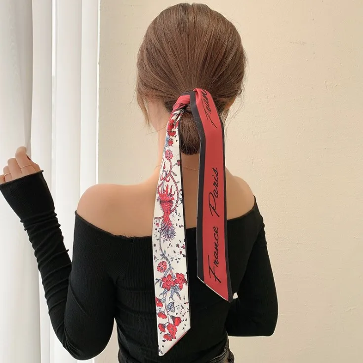 Handle Bag Wrist Hair Tie Multifunctional Solid Color Neckerchief Skinny  Narrow 4*100cm Thin Long Ribbon Silk Scarf Wholesale - AliExpress