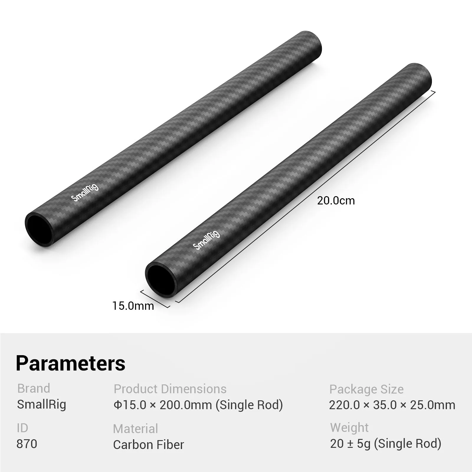 15mm Carbon Fiber Rod - 20cm 8inch (2pcs) 15mm Rod For DSLR Camera Video Shootin
