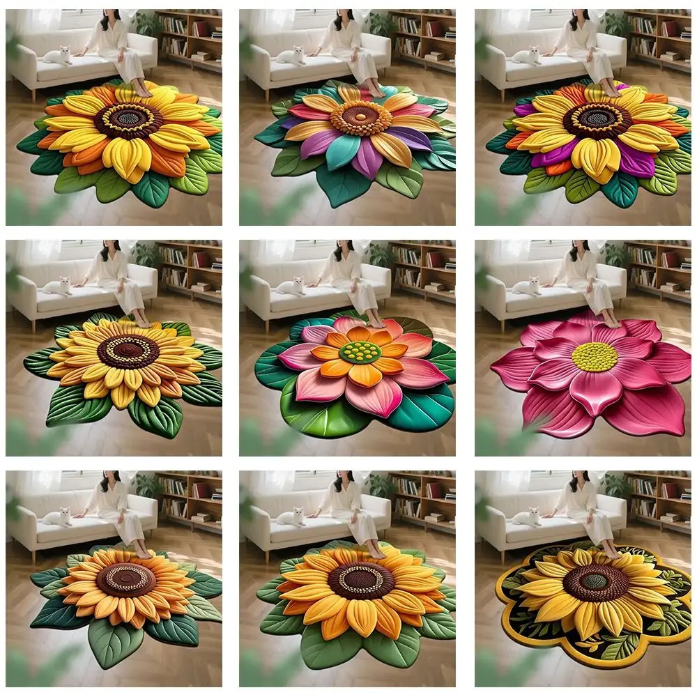 Special-shaped Sunflower Carpet Soft Non-slip Sunflower Mat Absorbent 60x60cm Door Gasket for Living Room Tea Table Bedside