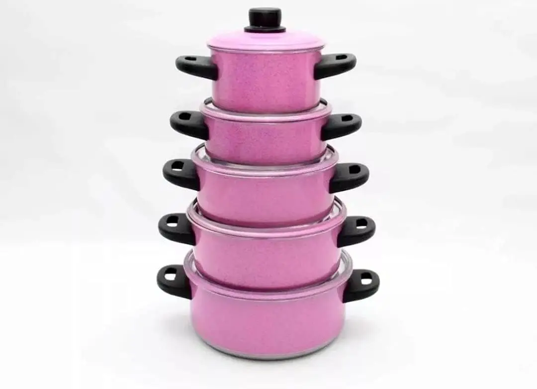 Jogo De Panelas Caçarolas 5 Peças em Alumínio Rosa Claro