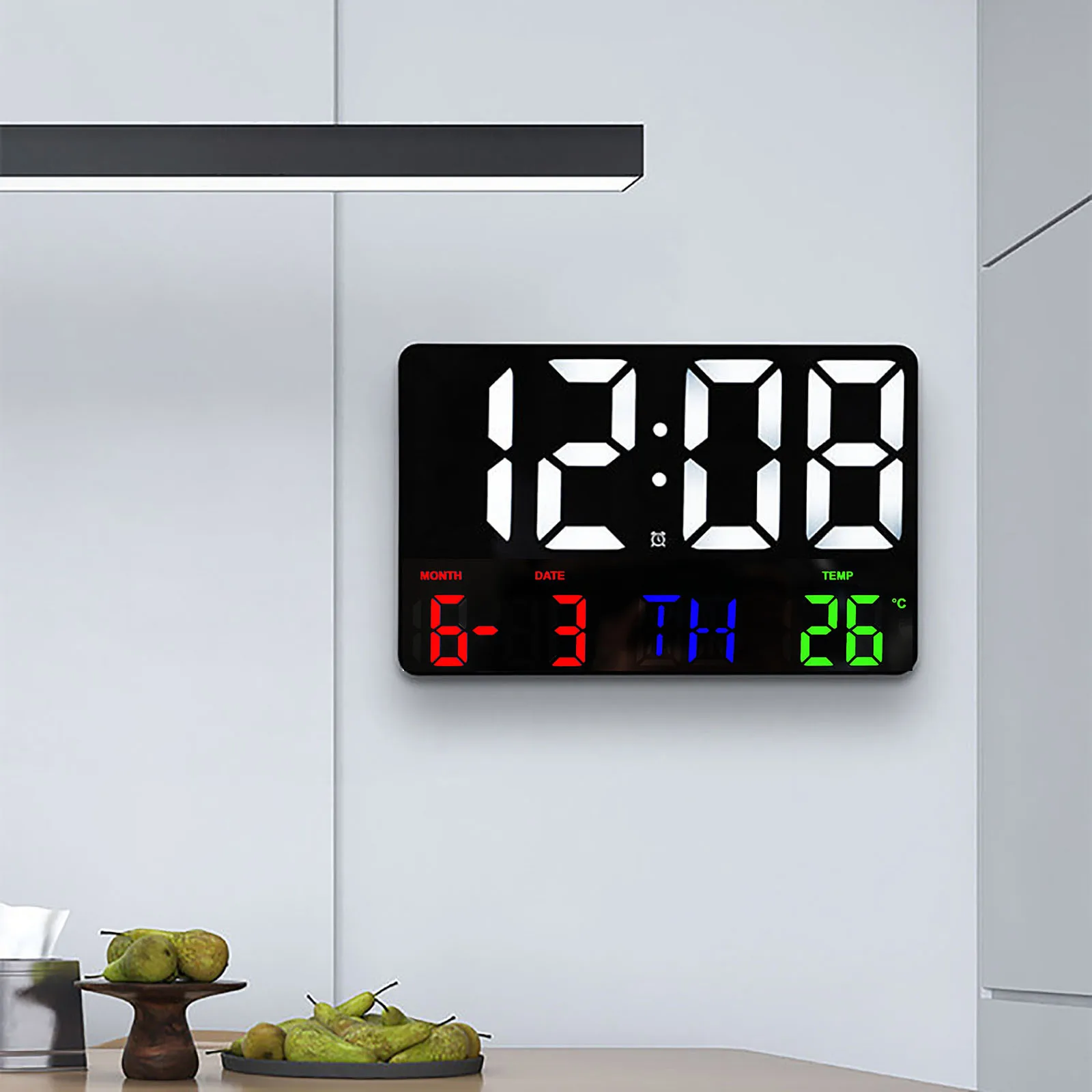 LED Digital Wall Clock Large Screen Temperature Date Day Display Electronic LED Clock with Remote Control Living Room Decoration 