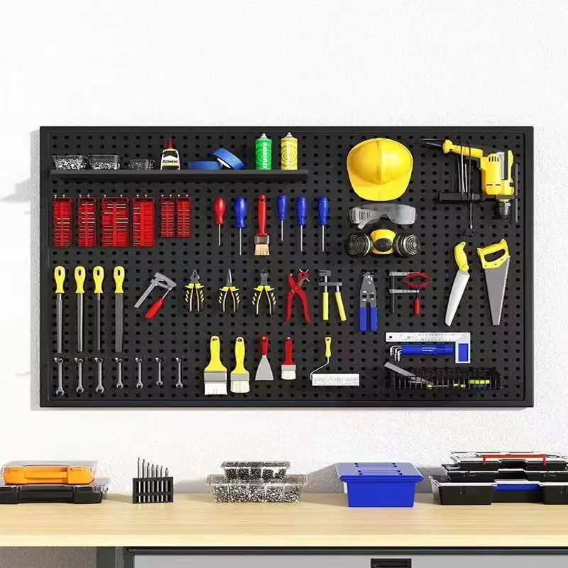 Peg Board Wall Design Organizer Storage Kit Peg Board  Mount Perforated Board Metal Accessories Tools Packaging Wall Decoration 4