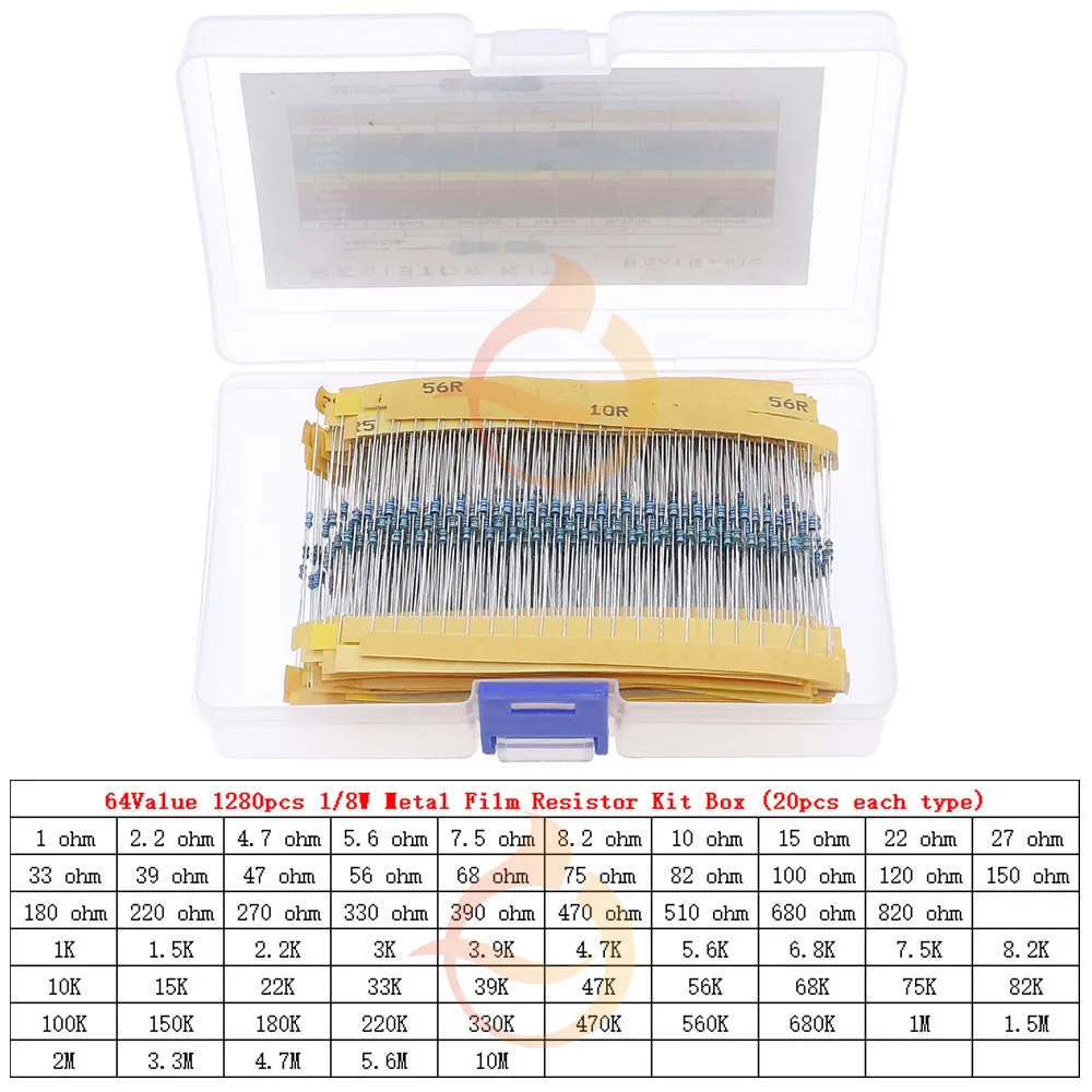 1/8W 1/4W 1/2W 1W 2W 3W 0&Omega;~10M&Omega; 1% Metal Film Resistor Resistance Assortment Kit With box metal film resistor kit
