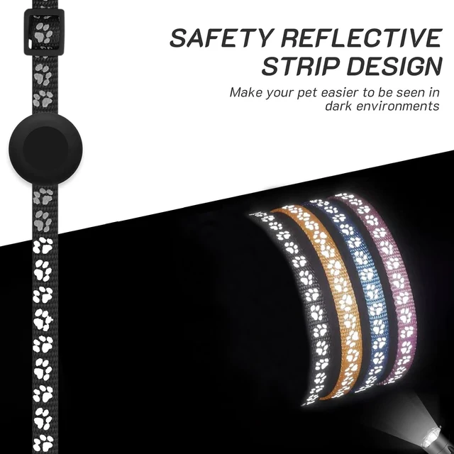 AirTag Pet Collar for Girl Boy Cats , Reflective Kitten Collar with Apple Air Tag Holder and Bell Quick Breakaway Release 6