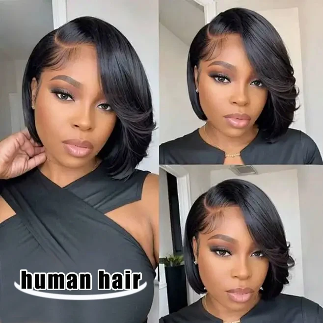 13x4 Lace Front Wigs Human Hair 200 Density HD Transparent LaceWith Baby Hair Straight Bob Wig Natural Color Breathable Lightwe 6