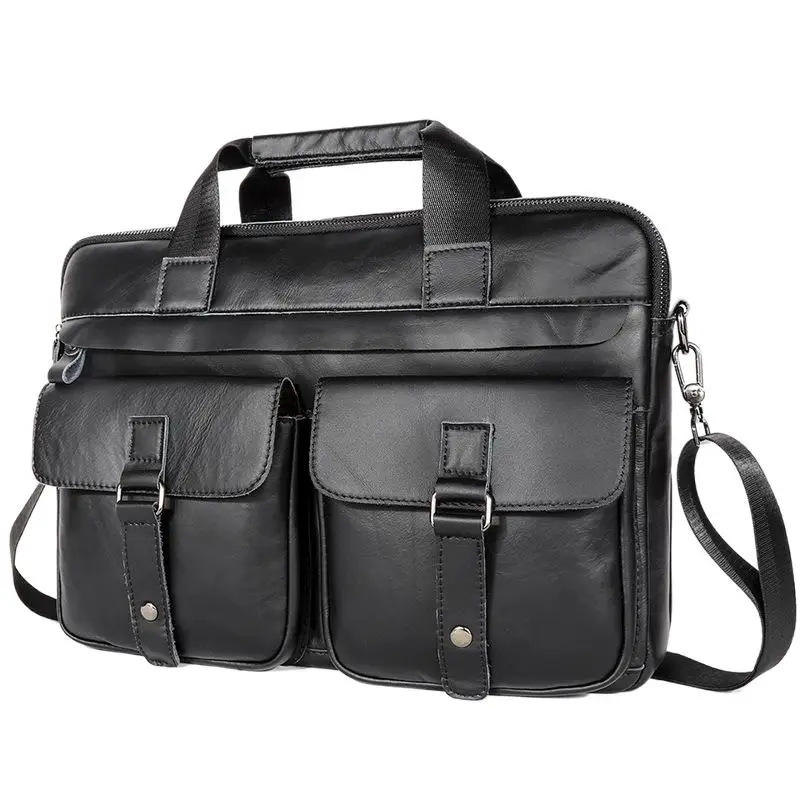 Business Genuine Leather Men's Briefcase Vintage Cowhide Handbag Large Capacity Shoulder Crossbody Bag Office 15.6 